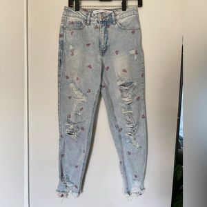 Tinseltown high rise embroidered pizza mom jeans womens size 7